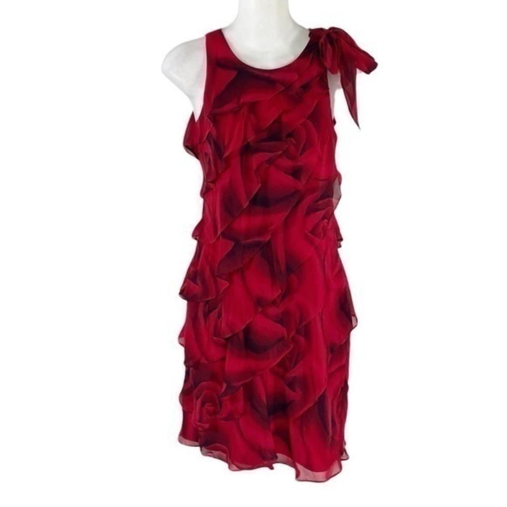 White House Black Market Red Rose Printed Ruffle Tiered Sleeveless dress XXS